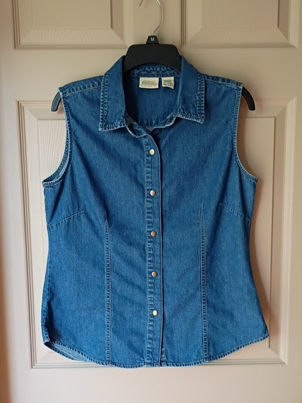 St. John's Bay Sleeveless Denim Button-Front Shirt - Blue - Large